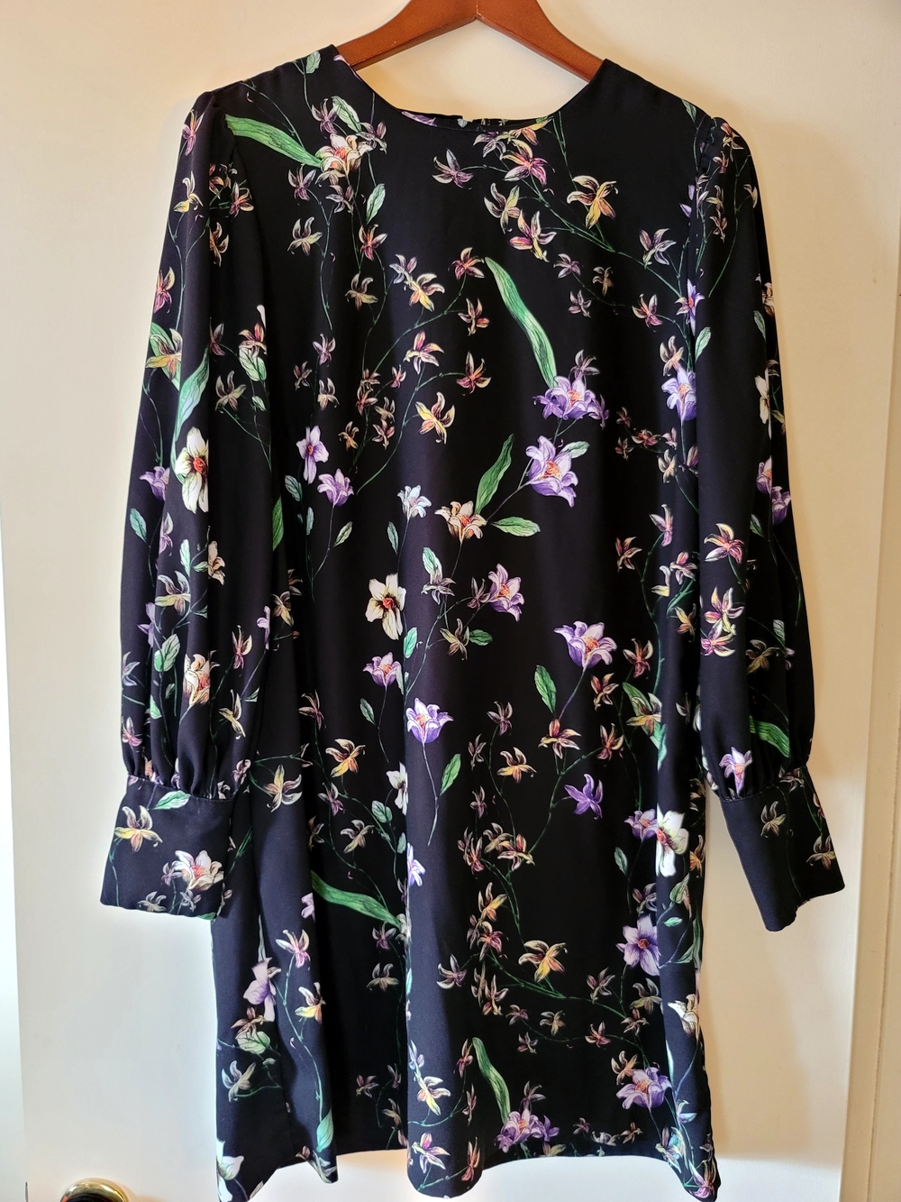 H&M Black Floral Print Dress with Purple & Green Accents